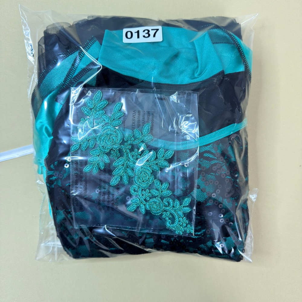 Weissman Teal Sequin Lace Dance Costume IC 7/8 + Headpiece‎ - Picture 10 of 10